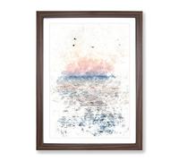 Birds Above The Ocean Watercolour Modern Framed Print | A2 Walnut Framed Wall Art | Ready to Hang | Modern Nautical Picture | Living Room Bedroom Lounge Office