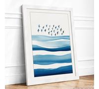 Birds Above Waves Coastal Framed Wall Art Print A1 White