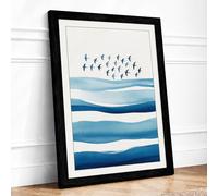 Birds Above Waves Coastal Framed Wall Art Print A4 Black