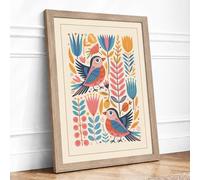 Birds Among Blooms Botanical Framed Wall Art Print A1 Oak