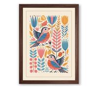 Birds Among Blooms Botanical Framed Wall Art Print A4 (29.7×21cm) Walnut, Wall Decor for Living Room, Bedroom, Office & Home, Ready to Hang, Art Gift