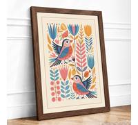 Birds Among Blooms Botanical Framed Wall Art Print A4 Walnut