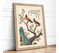 Birds Among Blossom Japandi Framed Wall Art Print A1 Oak