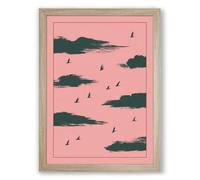 Birds Among Clouds Minimalist Framed Wall Art Print A2 (59.4×42cm) Oak, Wall Decor for Living Room, Bedroom, Office & Home, Ready to Hang, Art Gift