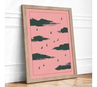 Birds Among Clouds Minimalist Framed Wall Art Print A2 Oak