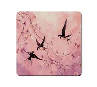 Birds and Blossoms Washer Dryer Top Protector Mat, Peach Floral Washing Machine Top Cover, Artistic Rubber Anti-slip Waterproof Washer And Dryer Mats for Laundry Room 24x24 Inch