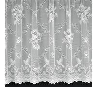 Birds And Floral Trellis Design White Lace Net Curtain - 60 inch (152cm) Drop - Detailed Patterned Bottom - Easy To Hang With Rod Top Pocket - SOLD BY THE METRE By Kellys Soft Furnishings