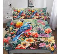 Birds And Flowers Comforter Cover 3D Print Bedding Set Decorative Duvet Cover Bedspread Cover with Pillowcase Soft Microfiber Zipper Quilt Cover for Kids, Youth And Adult Single (135x200cm)