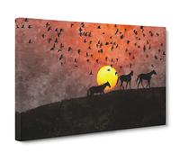 Birds And Horses At Sunset Canvas Print | Gallery Wrapped 30mm Frame Wall Art | 30x20 inches | Ready to Hang | Modern Animals Picture | Living Room Bedroom Lounge Office