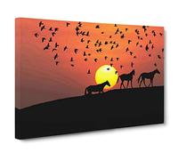 Birds and Horses Sunset Canvas Print | Gallery Wrapped 30mm Frame Wall Art | 30x20 inches | Ready to Hang | Modern Animals Picture | Living Room Bedroom Lounge Office