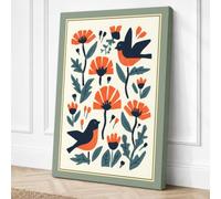 Birds and Marigolds Canvas Wall Art Print 18x12 Inch (46 x 30 cm)