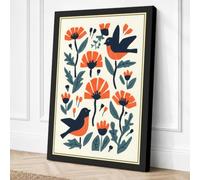 Birds and Marigolds Canvas Wall Art Print 18x12 Inch (46 x 30 cm)