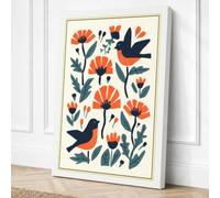 Birds and Marigolds Canvas Wall Art Print 24x16 Inch (61 x 41 cm)