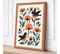 Birds and Marigolds Canvas Wall Art Print 36x24 Inch (91 x 61 cm)