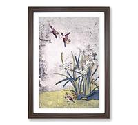 Birds and Narcissus by Harunobu Suzuki Framed Print | A2 Walnut Framed Wall Art | Ready to Hang | Modern Nature Picture | Living Room Bedroom Lounge Office