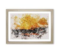 Birds and Orange Sunset Watercolour Framed Print | A2 Oak Framed Wall Art | Ready to Hang | Modern Landscape Picture | Living Room Bedroom Lounge Office