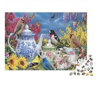 Birds And Tea Elegance 1000 Piece Wooden Jigsaw Puzzle,Stress Relief,Adults & Kids 14+,Home Wall Decor,Whimsical Challenge,Great Gifts,Wood,Educational Toy (75x50cm)