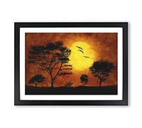 Birds and Trees at Sunset Painting Framed Print | A2 Black Framed Wall Art | Ready to Hang | Modern Floral Picture | Living Room Bedroom Lounge Office