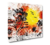 Birds And Trees At Sunset Watercolour Canvas Print | Gallery Wrapped 30mm Frame Wall Art | 14x14 inches | Ready to Hang | Modern Landscape Picture | Living Room Bedroom Lounge Office