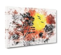 Birds And Trees At Sunset Watercolour Canvas Print | Gallery Wrapped 30mm Frame Wall Art | 30x20 inches | Ready to Hang | Modern Landscape Picture | Living Room Bedroom Lounge Office