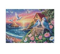Birds at Seaside during Sunset 300 Piece Jigsaw Puzzle for Adults Rainy Day Activity Mindful Relaxation Precision Cut Pieces Unique Gift Wall Art Decor 300 PCS