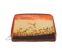 Birds at Sunset Print Makeup Bag, Cosmetic Bag,Women Pu Leather Cosmetic Bags with Wrist Strap Travel Toiletry Pouch Makeup Bag