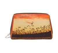 Birds at Sunset Print Makeup Bag, Cosmetic Bag,Women Pu Leather Cosmetic Bags with Wrist Strap Travel Toiletry Pouch Makeup Bag