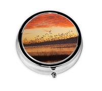 Birds at Sunset Print Personalised Portable Pillbox with,Mini Pillbox Compact and Convenient Pill Organiser for Storing and Organising Pills