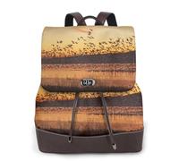 Birds at Sunset Print Women Fashion Backpack Ladies Pu Leather Backpacks Handbag Waterproof Rucksack Travel Backpack with Flap