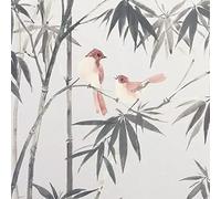Birds Bamboo Wallpaper Textured Vinyl Grey Jungle Tropical