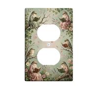 Birds Bathroom Duplex Outlet Covers Wall Plate, Fanciful Nature Flowers Branches Spring Green Plastic Standard Size Wall Plates for Electrical Outlets for Bedroom Office Kitchen Entrance Decor