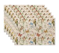 Birds Branches Flowers Placemats Set of 6,Table Mats Non-Slip Heat Resistant Washable Placemat for Party Kitchen Dining Table Decoration Indoor Outdoor