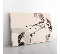 Birds By Ren Yi Asian Japanese Canvas Wall Art Print Ready to Hang, Framed Picture for Living Room Bedroom Home Office Décor, 60x40 cm (24x16 Inch)