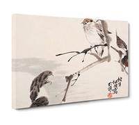 Birds By Ren Yi Asian Japanese Canvas Wall Art Print Ready to Hang, Framed Picture for Living Room Bedroom Home Office Décor, 24x16 Inch (60x40 cm)