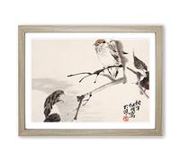 Birds By Ren Yi Asian Japanese Framed Wall Art Print, Ready to Hang Picture for Living Room Bedroom Home Office Décor, Oak A2 (64 x 46 cm)