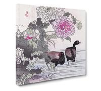 Birds by the Pond by Kono Bairei Canvas Print | Gallery Wrapped 30mm Frame Wall Art | 14x14 inches | Ready to Hang | Asian Bird Picture | Living Room Bedroom Lounge Office