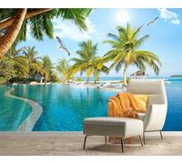 Birds Coconut Sea Sky Modern 3D Wallpaper Premium Textured Silk Neutral Tones Material Ideal for Living Room Bedroom-150cm×105cm