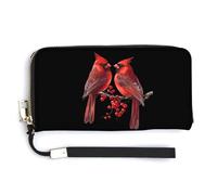 Birds Cute Cardinal Cute Coin Purse Leather Small Change Purse Zipper Travel Wallet Holder with Hand Strap
