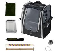 Birds Day Bird Carrier Backpack - Breathable Mesh Portable Parrot Travel Cage with 2PCS Perch, Food Bowl, and Stainless Steel Tray (Charcoal Gray)