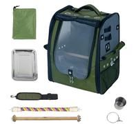 Birds Day Bird Carrier Backpack-Parrot Travel Cage with 2PCS Perch and Food Bowl, Stainless Steel Tray (Dark Olive Green)