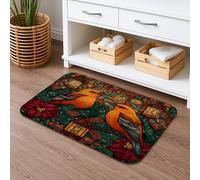 Birds Decorative Quick Dry Bath Mat, Stained Glass Floral and Nature Absorbent Non Slip Shower Mat, Christmas Flannel Washable Bath Rugs for Bathroom Toilet Restroom 20x32 Inch