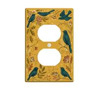 Birds Duplex Outlet Covers Wall Plate, Botanical Vintage Flowers Leaves Fall Mustard Plastic Standard Size Wall Plates for Electrical Outlets for Home Living Room New Apartment Decor