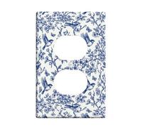 Birds Duplex Outlet Covers Wall Plate, Floral Traditional Flowers Branches Spring Blue Plastic Standard Size Face Plates for Electrical Outlets for Home Living Room Bedroom Bathroom Decor
