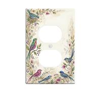 Birds Duplex Outlet Covers Wall Plate, Floral Vintage Flowers Vines Spring Blue Plastic Standard Size Wall Plates for Electrical Outlets for Living Room Bedroom Home Office Decor