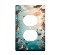 Birds Duplex Outlet Covers Wall Plate, Natural Coastal Shells Water Summer Blue Plastic Standard Size Wall Plates for Electrical Outlets for New Apartment Home Bedroom Office Decor