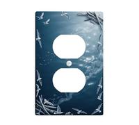 Birds Duplex Outlet Covers Wall Plate, Nature Coastal Water Branches Summer Blue Plastic Standard Size Wall Plates for Electrical Outlets for Home Living Room Bedroom Bathroom Decor