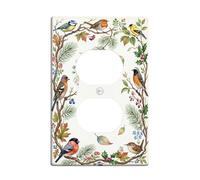 Birds Duplex Outlet Covers Wall Plate, Nature Floral Branches Leaves Fall Green Plastic Standard Size Face Plates for Electrical Outlets for Home Living Room New Apartment Decor