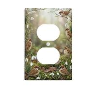 Birds Duplex Outlet Covers Wall Plate, Nature Realistic Snowdrops Branches Spring Green Plastic Standard Size Wall Plates for Electrical Outlets for Living Room Bedroom Home Office Decor
