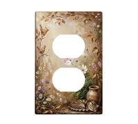 Birds Duplex Outlet Covers Wall Plate, Nature Rustic Flowers Leaves Fall Brown Plastic Standard Size Wall Plates for Electrical Outlets for Living Room Bedroom Home Office Decor