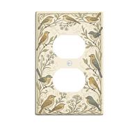 Birds Duplex Outlet Covers Wall Plate, Nature Vintage Branches Flowers Spring Beige Plastic Standard Size Face Plates for Electrical Outlets for Home Living Room New Apartment Decor